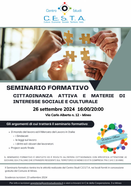 Seminario formativo: Cittadinanza attiva e materie di interesse sociale e culturale